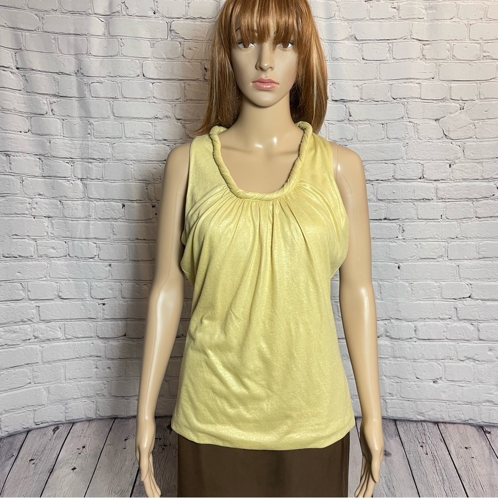 Anne Klein Viscose Blend Sleeveless Yellow Metallic Top Size M
